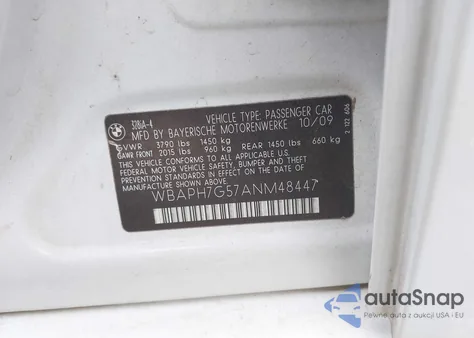 2010 BMW 328I z USA, uszkodzony, nr VIN WBAPH7G57ANM48447